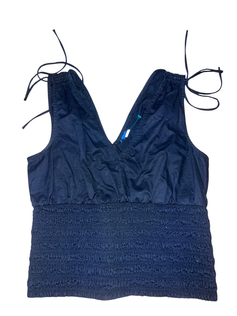 Black Smocked Waist Tie-Strap Tank Top
